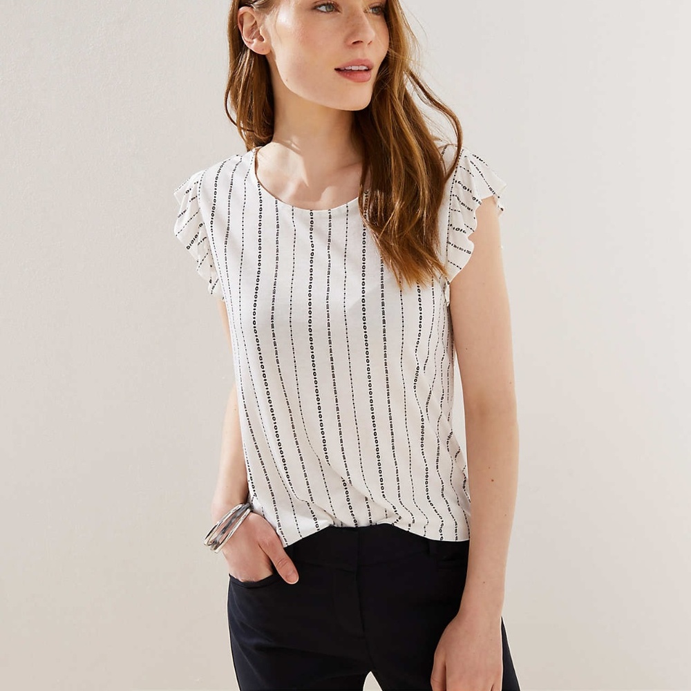 Petite Geo Stripe Flutter Top